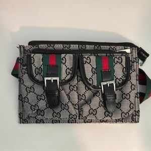 Gray and Black Belt Bag with Signature Stripe